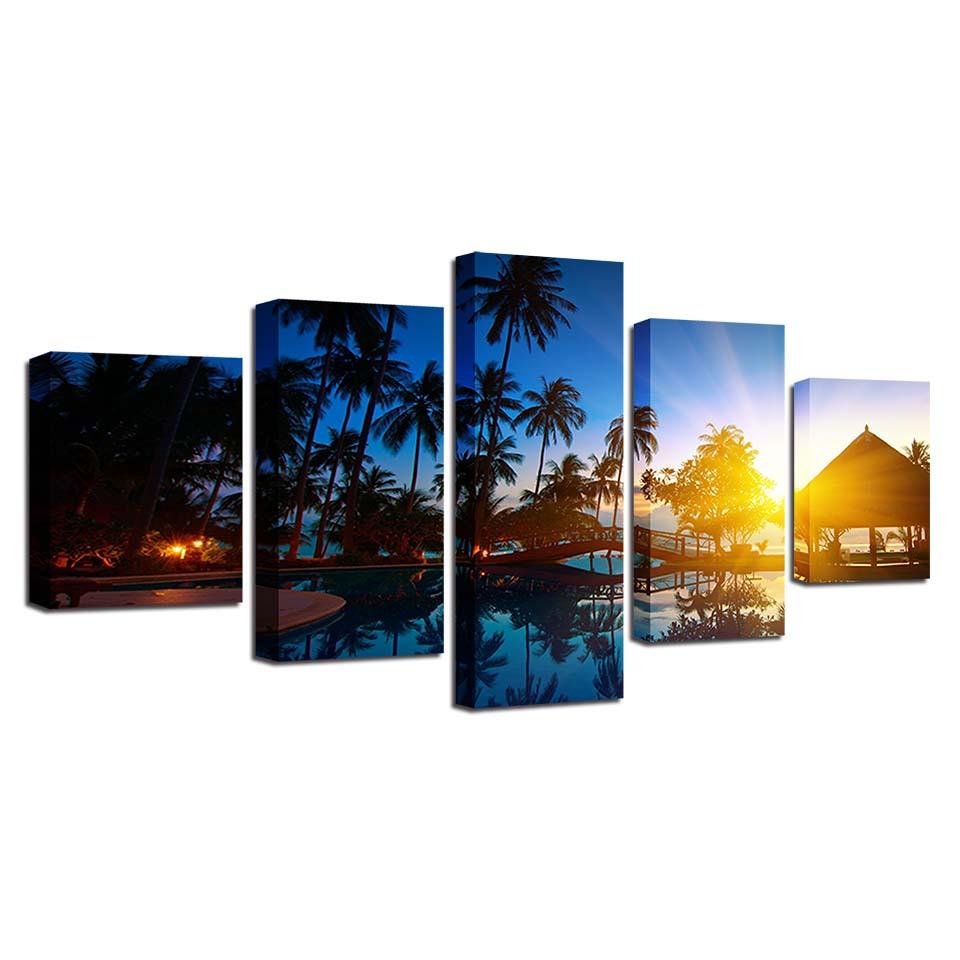 Kokosnüsse und Sonnenuntergang Meerblick - Leinwand Wandkunst Malerei