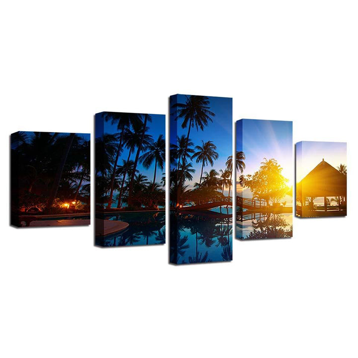 Kokosnüsse und Sonnenuntergang Meerblick - Leinwand Wandkunst Malerei