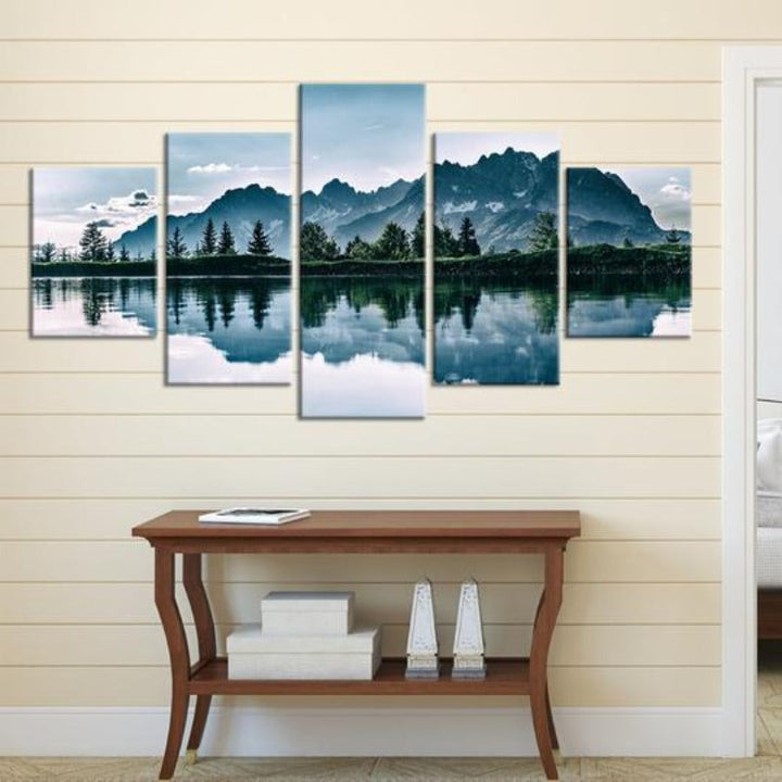 Berge See Baum Landschaft - Leinwand Wandkunst Gemälde
