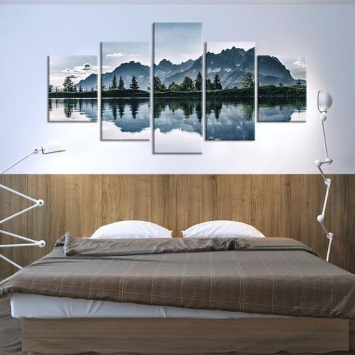 Berge See Baum Landschaft - Leinwand Wandkunst Gemälde
