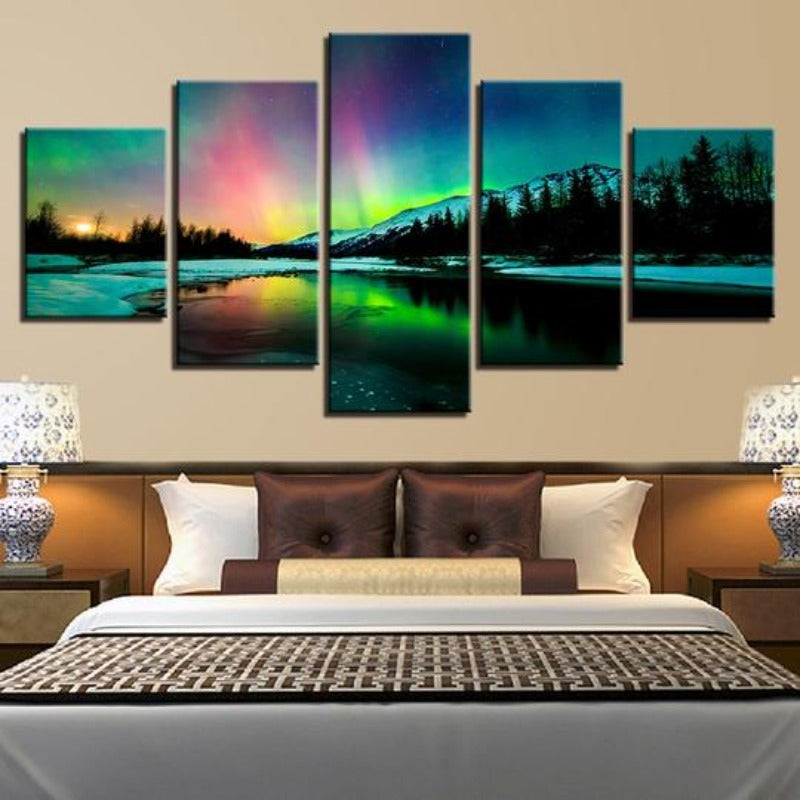 Aurora Borealis Lake - Leinwand Wandkunst Gemälde