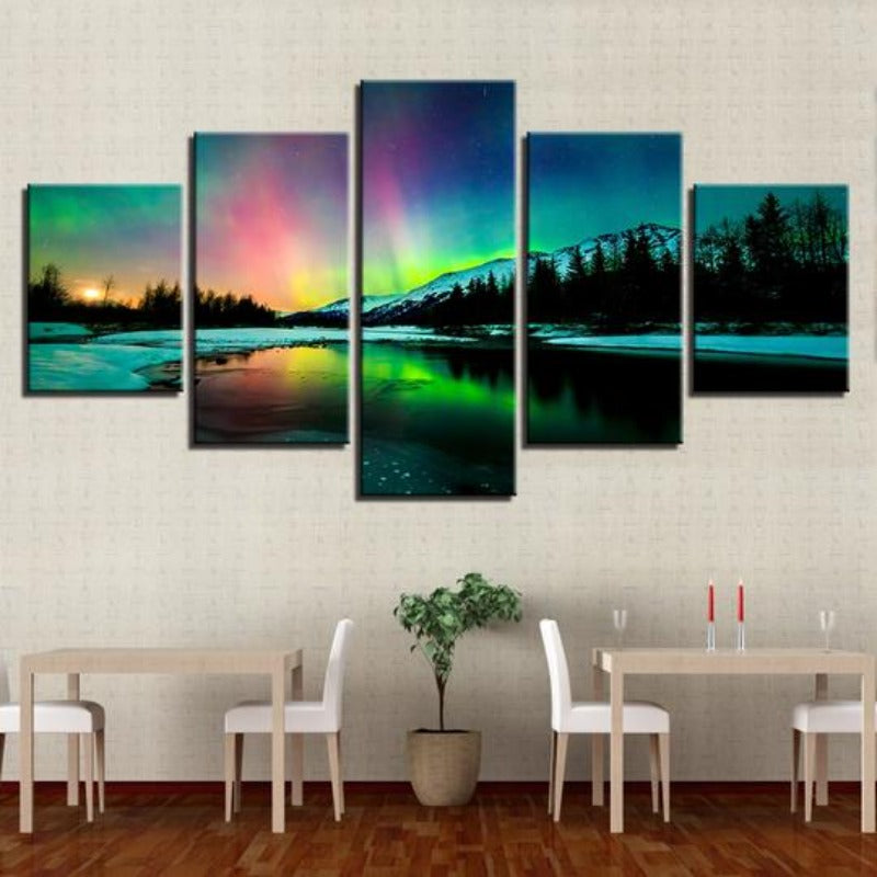 Aurora Borealis Lake - Leinwand Wandkunst Gemälde