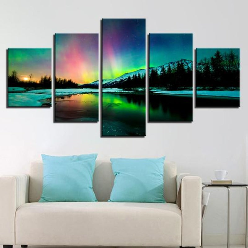 Aurora Borealis Lake - Leinwand Wandkunst Gemälde