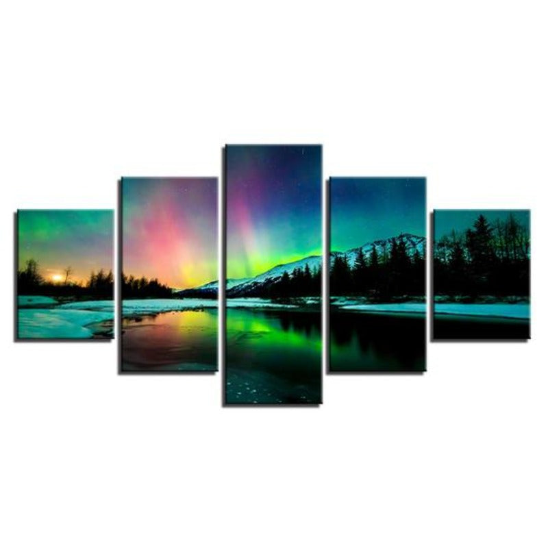 Aurora Borealis Lake - Leinwand Wandkunst Gemälde