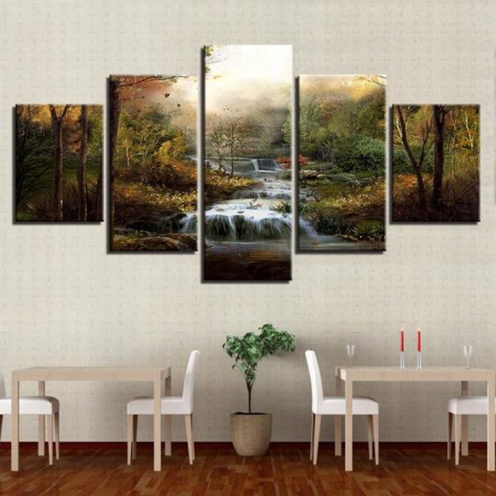 Waldwasserfälle Bäche - Leinwand Wandkunst Gemälde