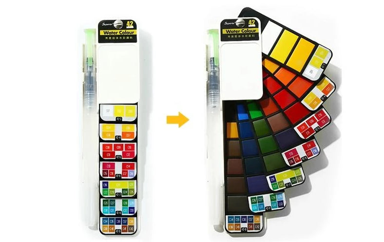 Aquarellfarben Set mit Wasserpinsel & Pigment | Karnz