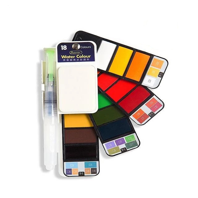 Aquarellfarben Set mit Wasserpinsel & Pigment | Karnz