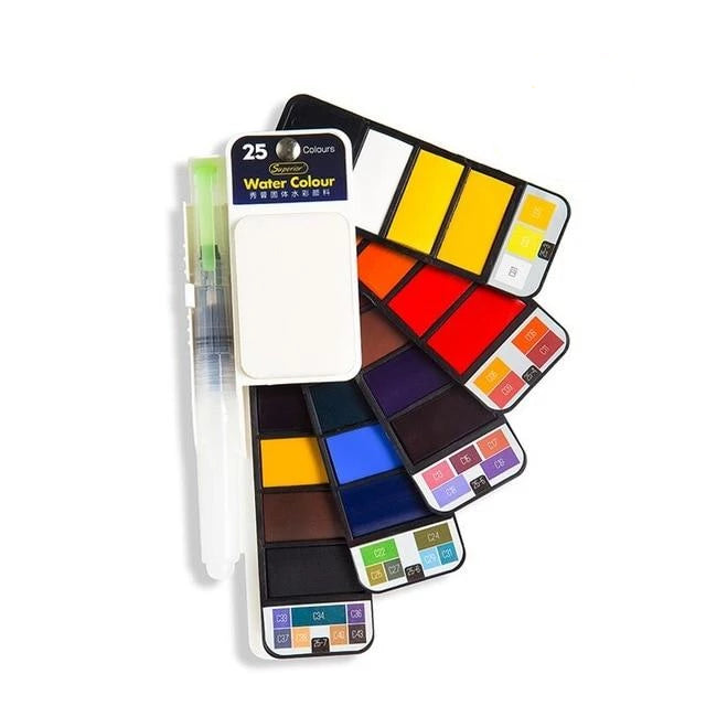Aquarellfarben Set mit Wasserpinsel & Pigment | Karnz