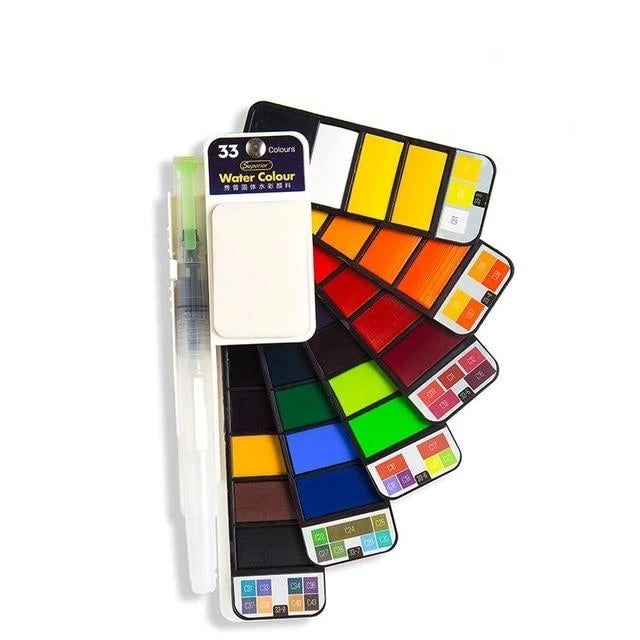 Aquarellfarben Set mit Wasserpinsel & Pigment | Karnz