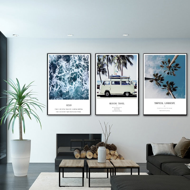 Reiseposter, Kokosnussbaum-Drucke, tropische Meereslandschaft - Leinwandbild
