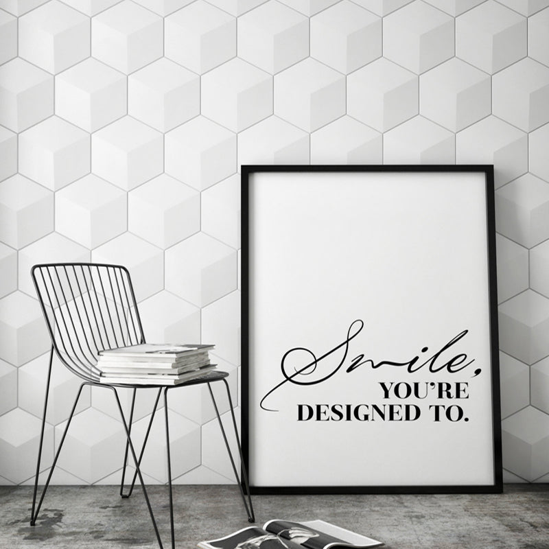 Lächeln – Du bist dazu geschaffen – Inspirierendes Zitat in Schwarz-Weiß