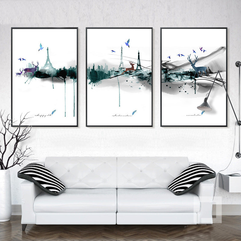 Abstract Paris Eiffel Tower Deer - Leinwand Wandkunst Gemälde