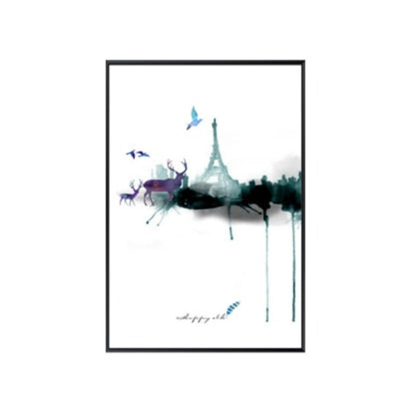 Abstract Paris Eiffel Tower Deer - Leinwand Wandkunst Gemälde