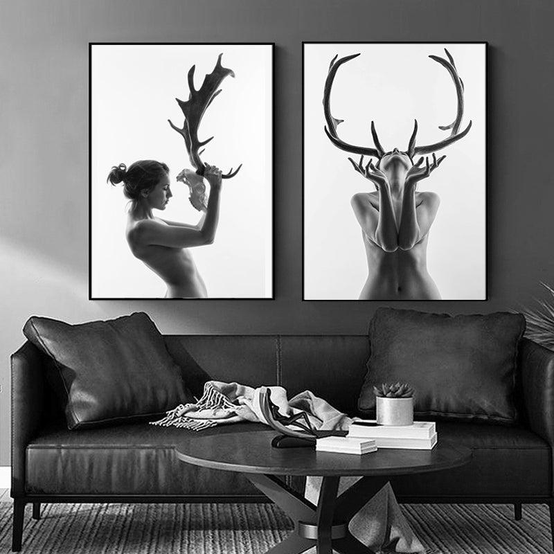 Antlers Frauen - Leinwand Wandkunst Gemälde