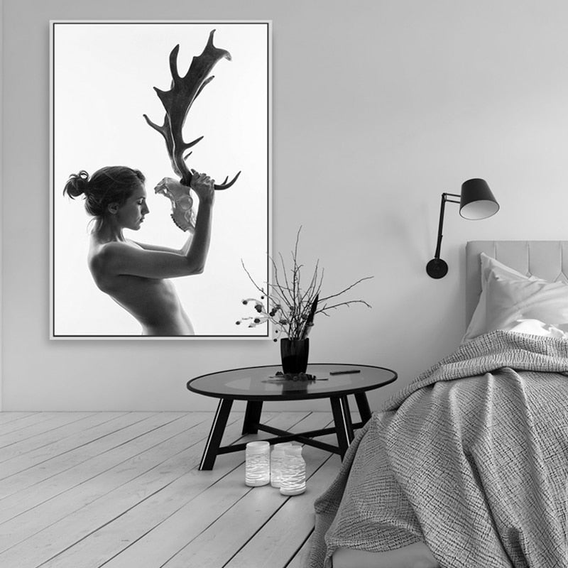 Antlers Frauen - Leinwand Wandkunst Gemälde