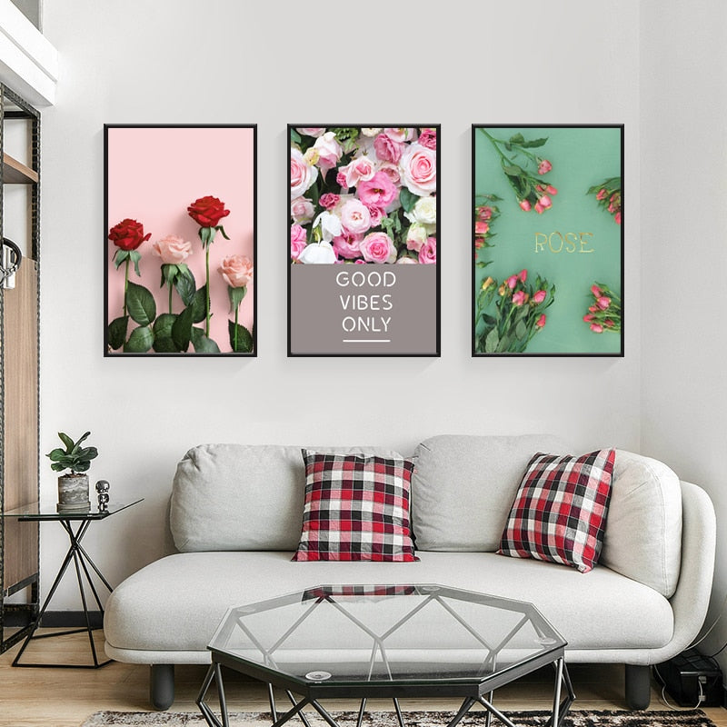Modernes Rosenblumen-Wandbild – Nur gute Vibes!