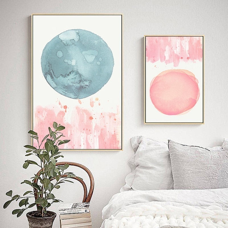 Abstrakte Aquarell Rosa Blau - Leinwand Wandkunst Gemälde