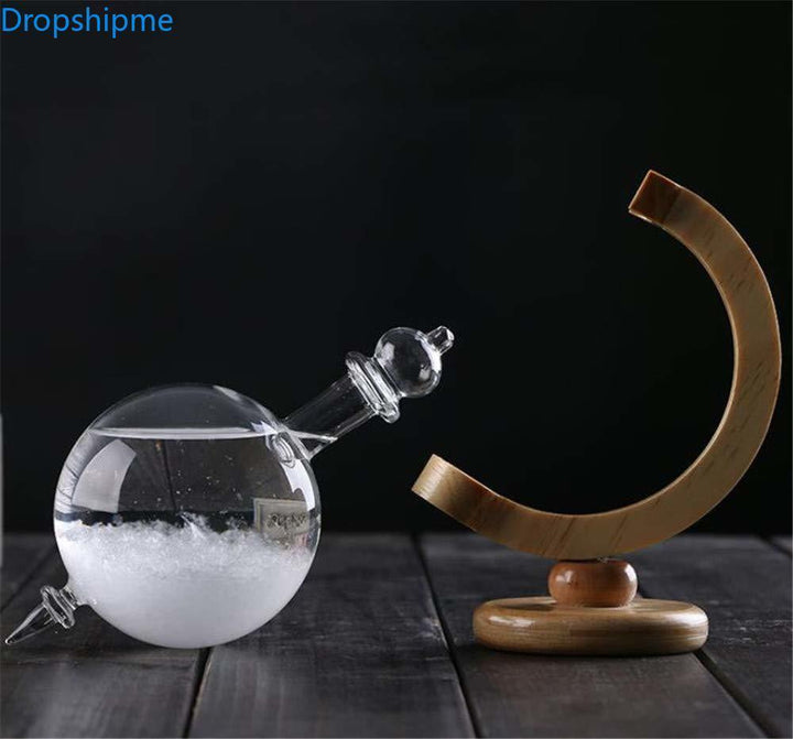 Karnz | Sturmglas Wettervorhersage Flasche Kristall Schreibtisch Barometer mit Holzfuß