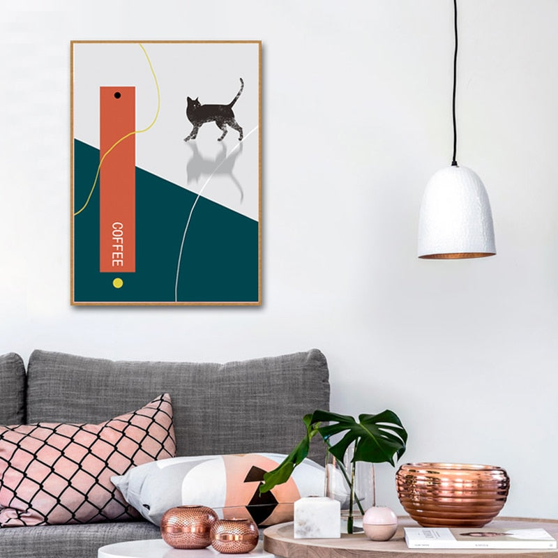 Cat Trinken Kaffee-Canvas Wandkunst Gemälde
