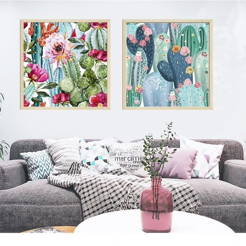 Cactus Floral - Leinwand Wandkunst Malerei
