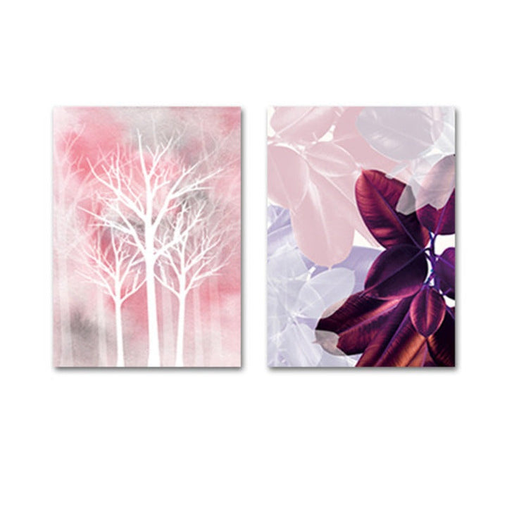 Modernes Aquarellgemälde „Wald mit rosa Blättern“ – Leinwandbild