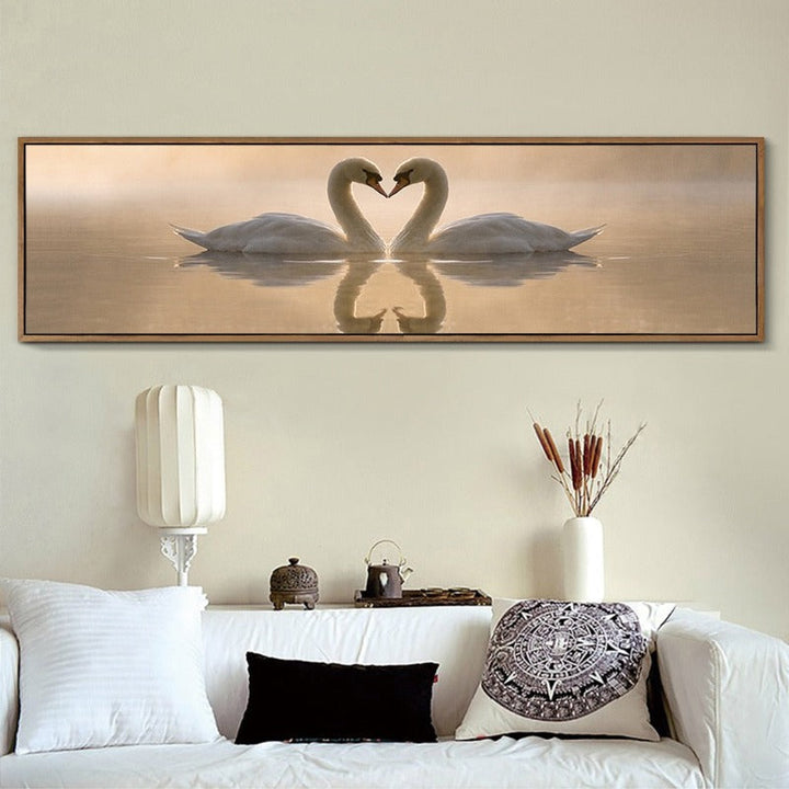 Love Coupe Of Swan Landscape - Leinwand Wandkunst Malerei
