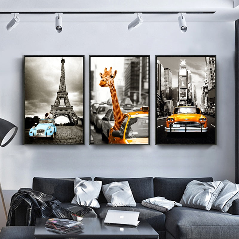 Car City Giraffe - Leinwand Wandkunst Malerei