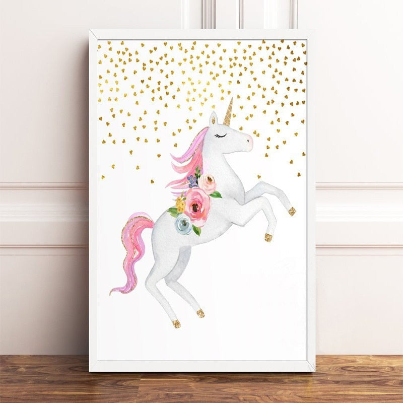 Cartoon Einhorn Leinwandmalereien - Leinwand Wandkunstmalerei