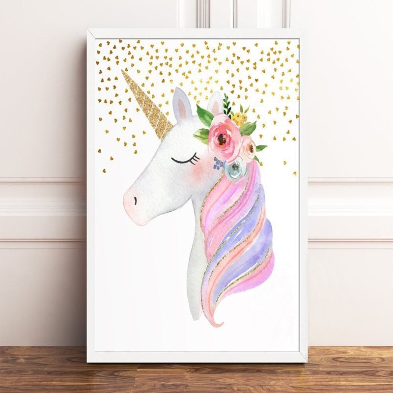 Cartoon Einhorn Leinwandmalereien - Leinwand Wandkunstmalerei
