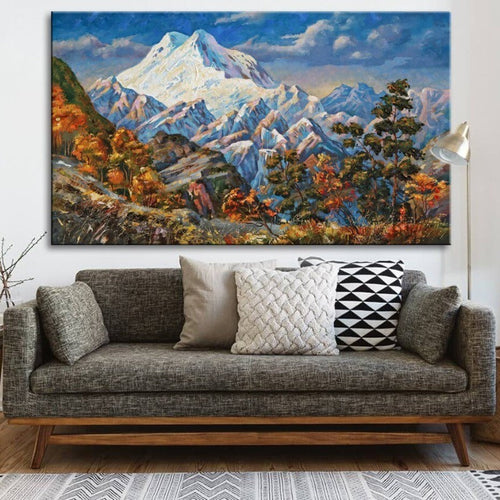 Bergherbstlandschaft in hellen Tönen - Leinwand Wandkunst Gemälde