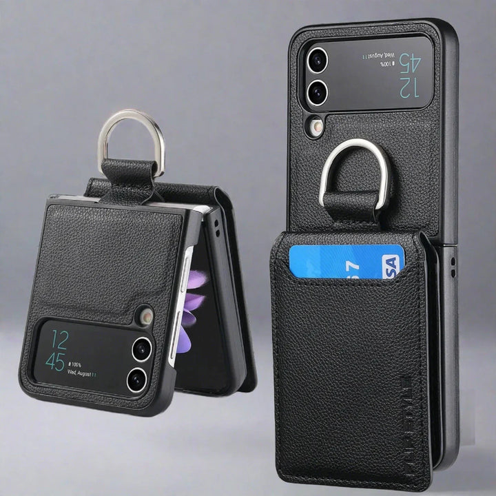 Samsung Z Flip 4 / Flip 3 Hülle | Leder Geldbörse Kartenhalter Ringhalter Ständer