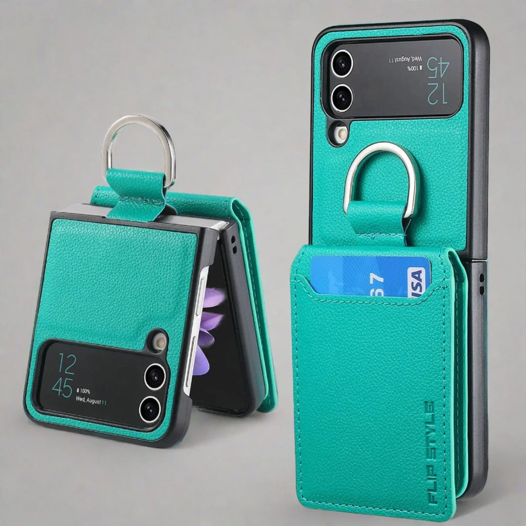 Samsung Z Flip 4 / Flip 3 Hülle | Leder Geldbörse Kartenhalter Ringhalter Ständer