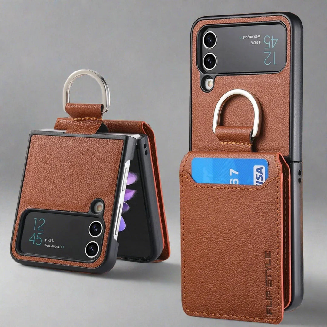 Samsung Z Flip 4 / Flip 3 Hülle | Leder Geldbörse Kartenhalter Ringhalter Ständer