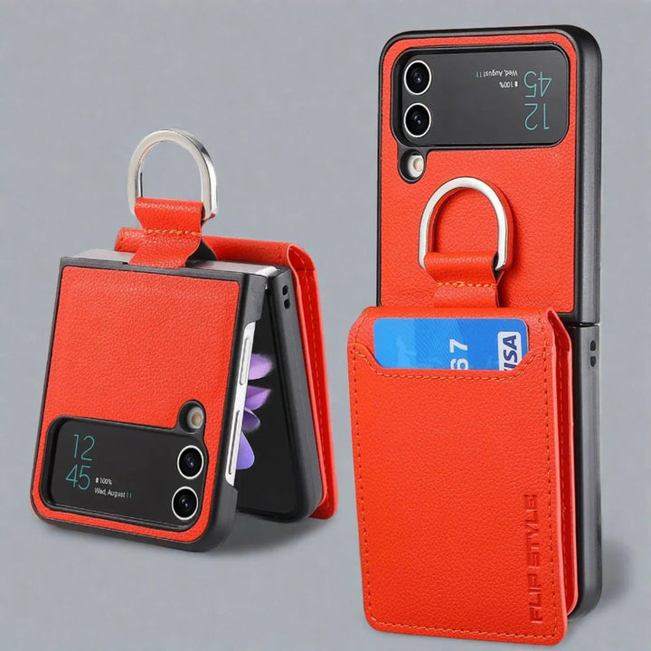 Samsung Z Flip 4 / Flip 3 Hülle | Leder Geldbörse Kartenhalter Ringhalter Ständer