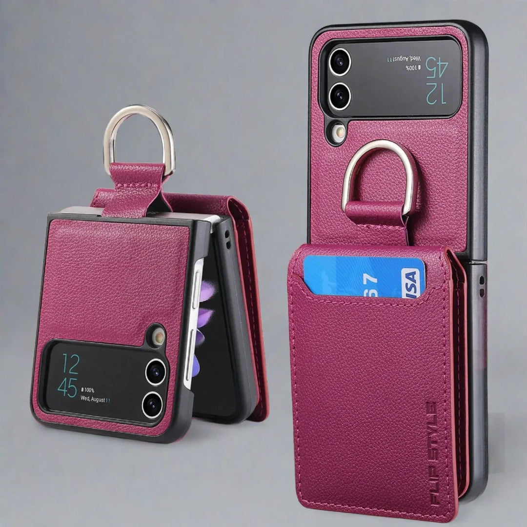 Samsung Z Flip 4 / Flip 3 Hülle | Leder Geldbörse Kartenhalter Ringhalter Ständer