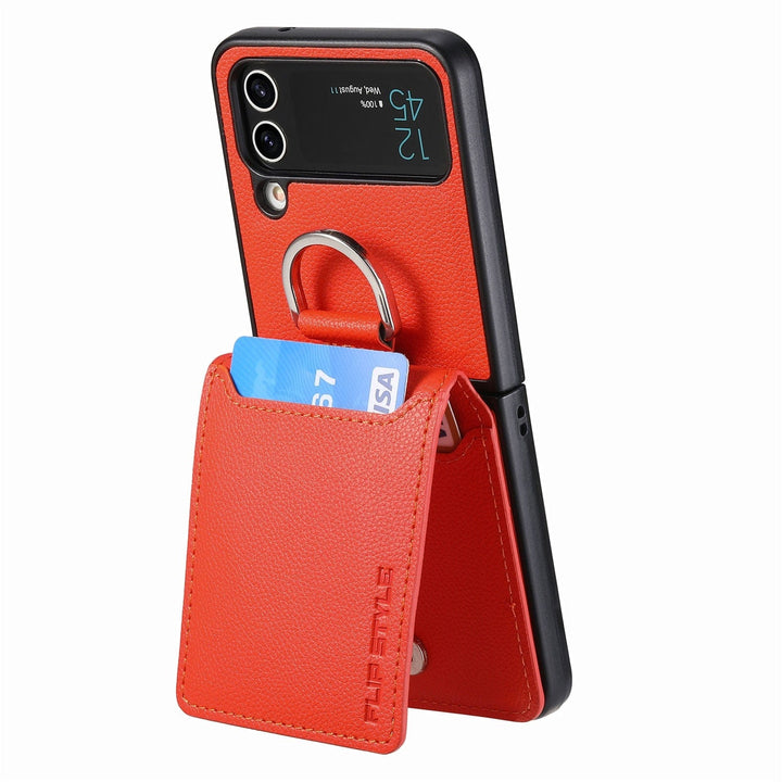 Samsung Z Flip 4 / Flip 3 Hülle | Leder Geldbörse Kartenhalter Ringhalter Ständer