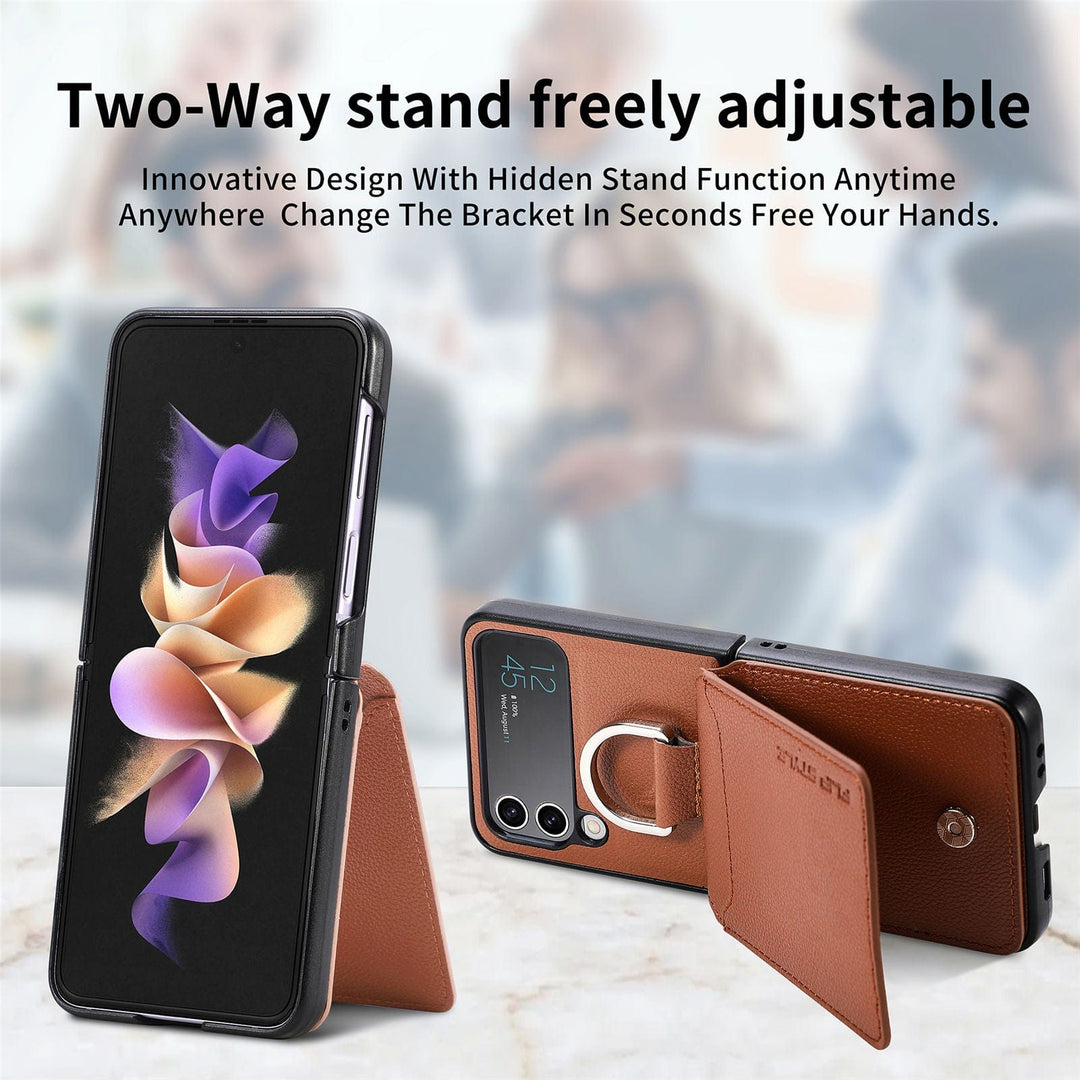 Samsung Z Flip 4 / Flip 3 Hülle | Leder Geldbörse Kartenhalter Ringhalter Ständer