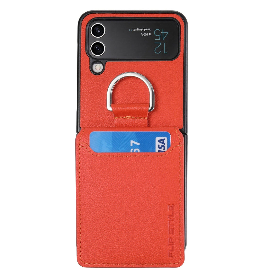 Samsung Z Flip 4 / Flip 3 Hülle | Leder Geldbörse Kartenhalter Ringhalter Ständer