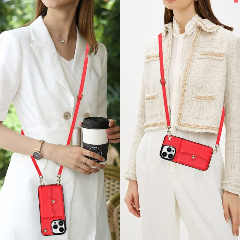 Leder Schultertasche mit Tragetasche und Lanyard für das iPhone
