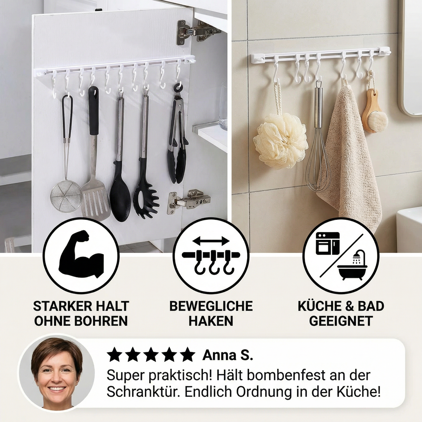 Selbstklebende Hakenleiste Küche & Bad (2 Stk.) | Karnz