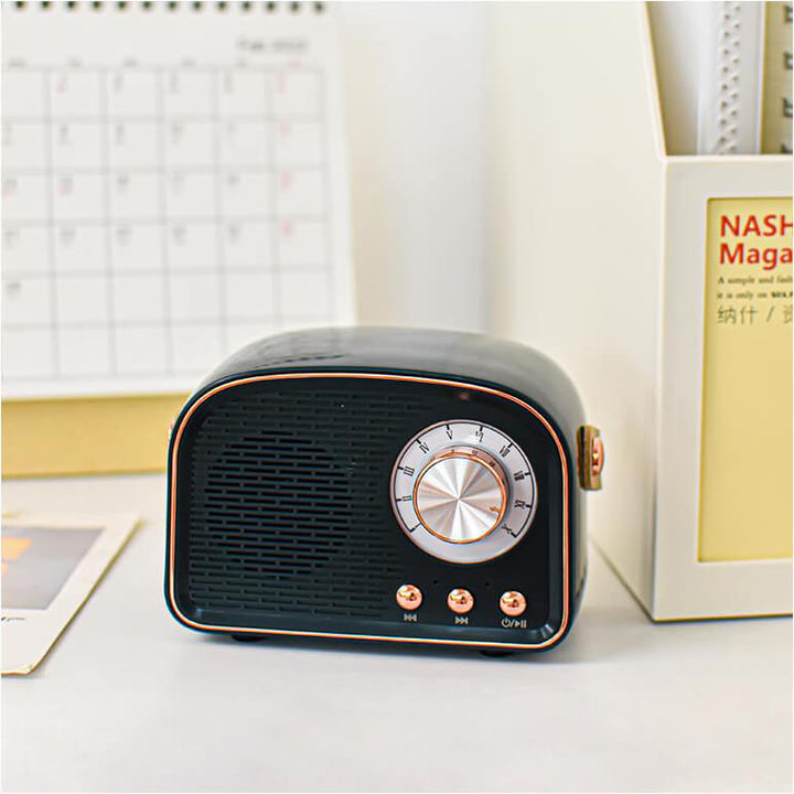 Retro-Radio-Bluetooth-Lautsprecher (rund) | Kabellos | Tragbar | Stilvoller Sound für Zuhause und unterwegs