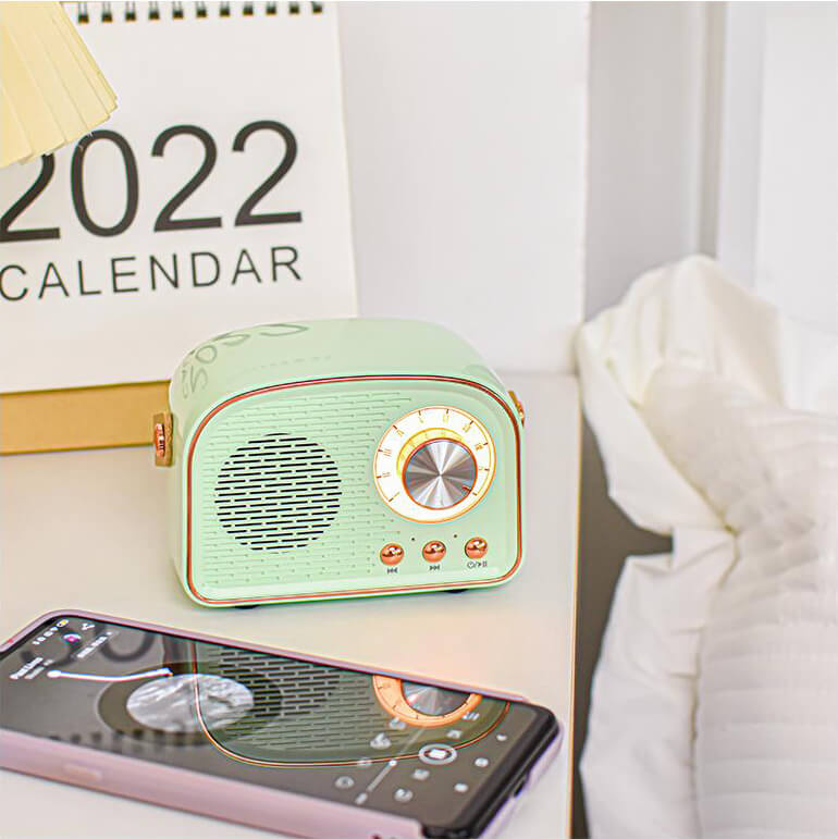Retro-Radio-Bluetooth-Lautsprecher (rund) | Kabellos | Tragbar | Stilvoller Sound für Zuhause und unterwegs