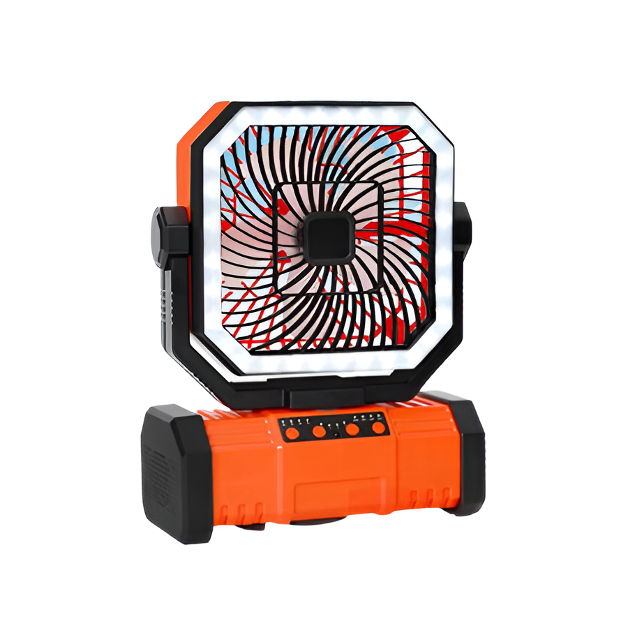 Wiederaufladbarer Campingventilator mit 20000mAh Batterie, 4 Geschwindigkeiten und LED Laterne | Karnz