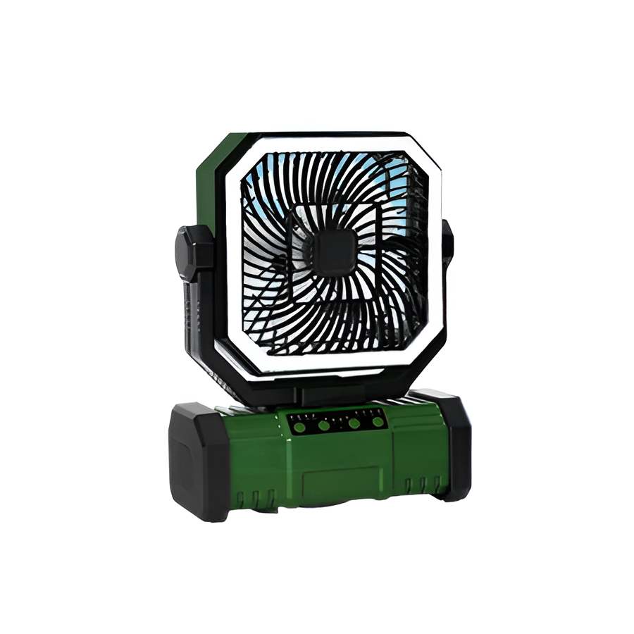 Wiederaufladbarer Campingventilator mit 20000mAh Batterie, 4 Geschwindigkeiten und LED Laterne | Karnz