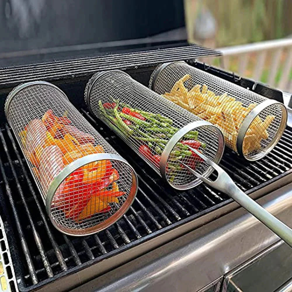 Rolling BBQ Korb Grillkorb Immer Rund Edelstahl Grillnetz | Karnz