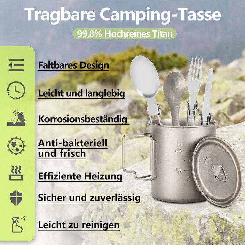Titan Becher Set mit Besteck Gabeln & Löffel Campingbecher | Karnz
