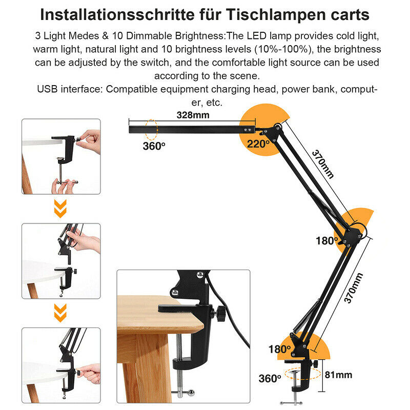 LED Schreibtischlampe Klemmleuchte Dimmbar 10W | Karnz
