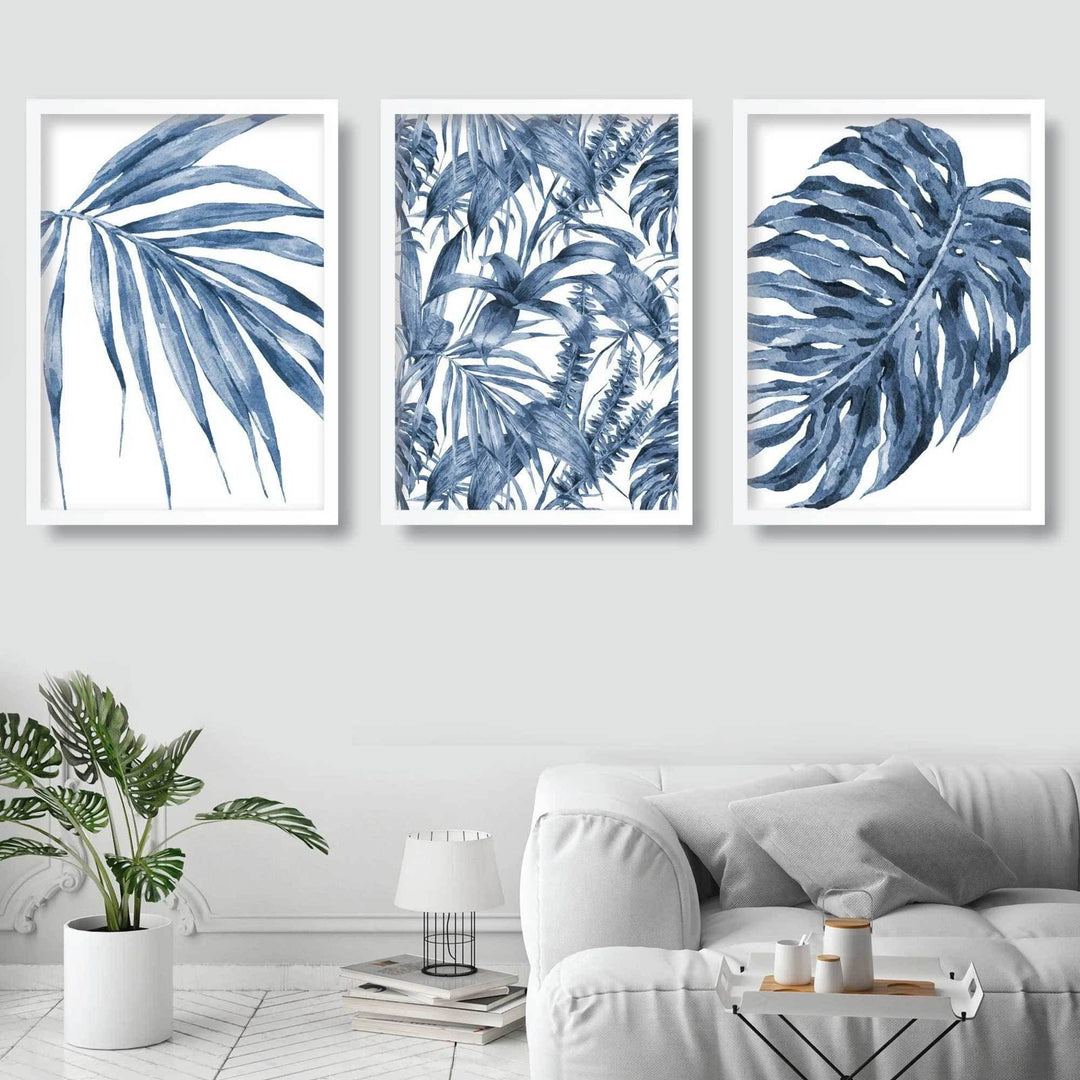 BOTANISCHES Set aus 3 marineblauen Blumen-Kunstdrucken