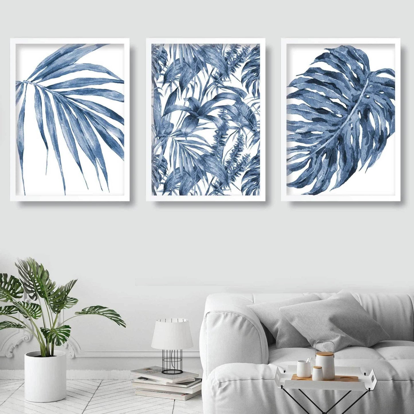 BOTANISCHES Set aus 3 marineblauen Blumen-Kunstdrucken