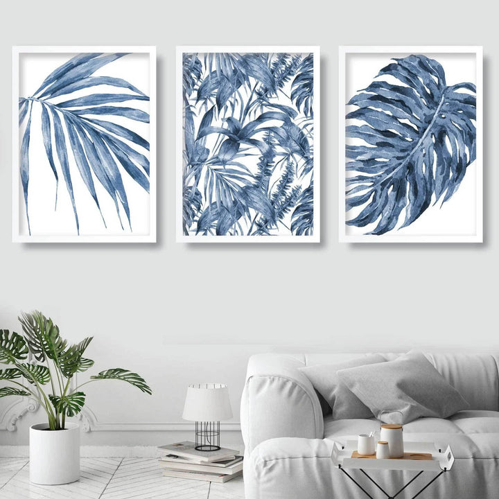 BOTANISCHES Set aus 3 marineblauen Blumen-Kunstdrucken